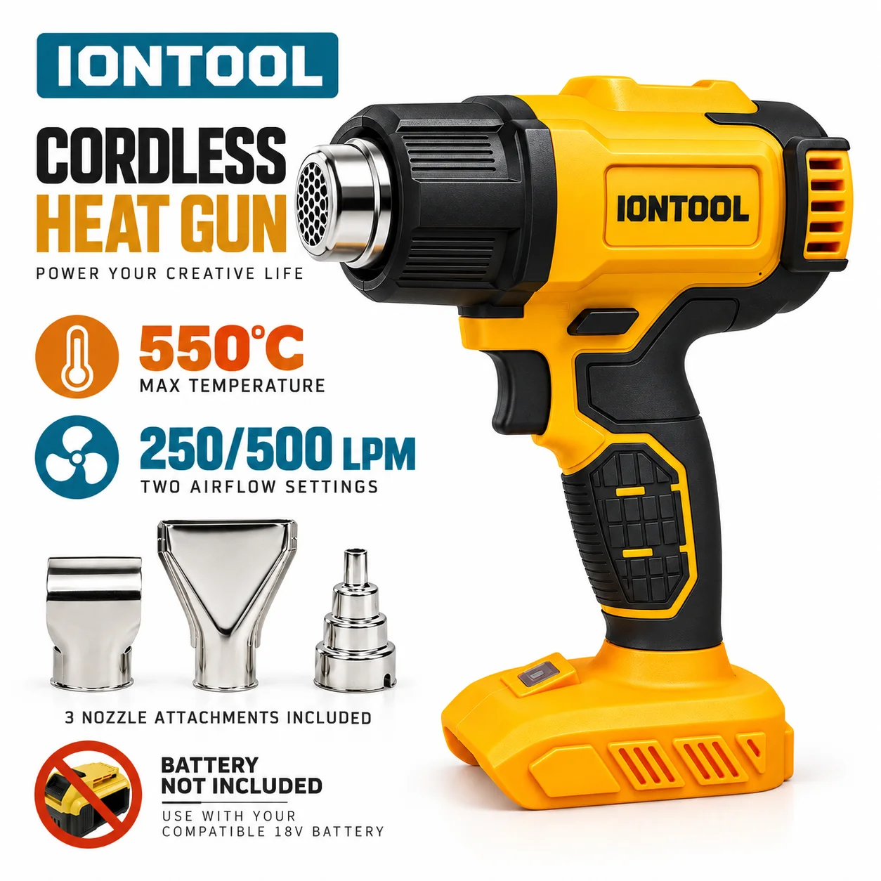 Cordless Heat Gun For Shrink Tubing - IONTOOL Желтый беспроводной термофен 550 ℃