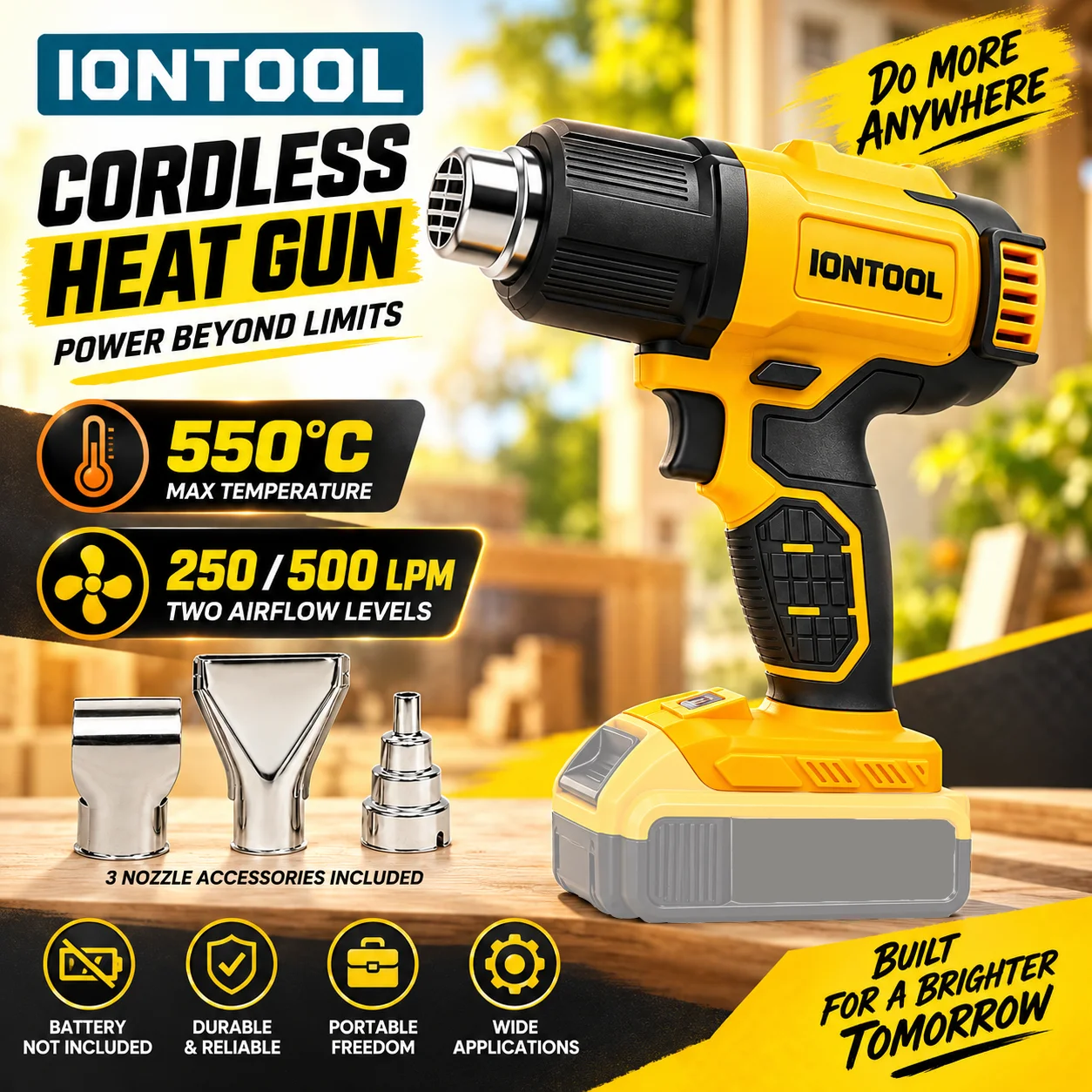 Cordless Heat Gun For Shrink Tubing - IONTOOL Желтый 550 ℃ Компактный беспроводной