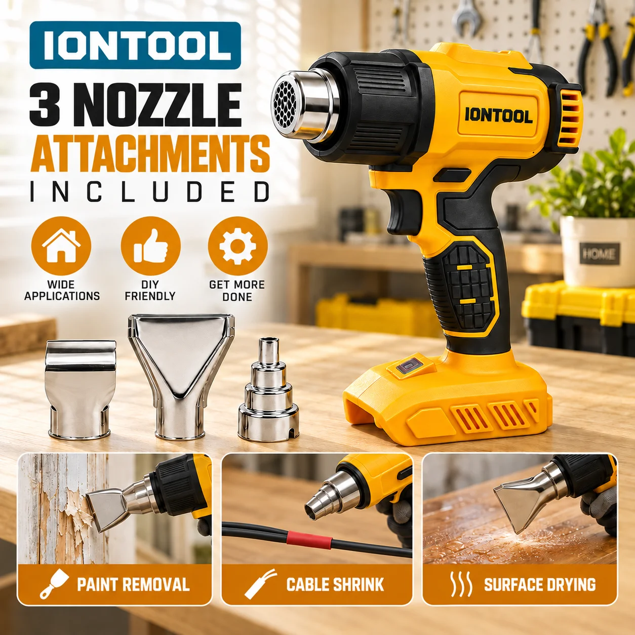 IONTOOL Желтый беспроводной те – обзор и цена Cordless Heat Gun For Shrink Tubing
